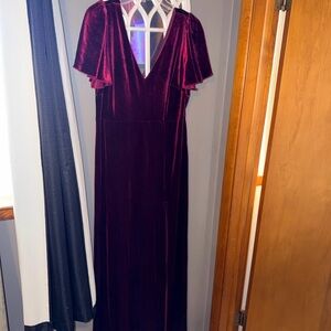 Birdy Grey Velvet Maxi Dress in Deep Burgundy